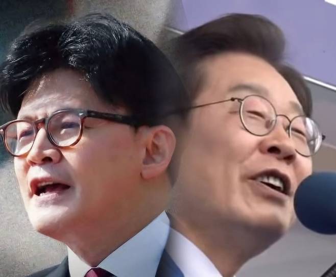 한동훈 전 대표(왼쪽)와 이재명 후보. ‘호텔경제학’을 둘러싼 정책 논쟁이 또 다른 쟁점으로 부상하고 있다.