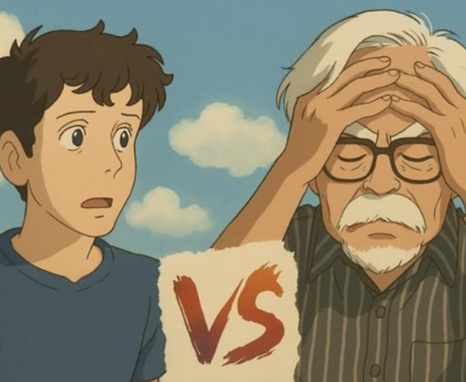 챗GPT를 개발한 샘 올트먼 오픈AI CEO와 스튜디오 지브리를 만든 미야자키 하야오를 지브리 화풍으로 만든 이미지 [챗GPT로 제작함]