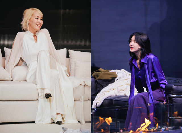 16일 개막한 국립극단의 '헤다 가블러(왼쪽)'와 일주일 앞선 7일 개막한 LG아트센터의 25주년 기념작 '헤다 가블러' 공연 모습. '원조 헤다' 이혜영과 32년 만에 연극 무대에 선 이영애가 각각 주역 헤다를 맡으며 연극 팬들의 관심이 집중됐다. 사진 제공=국립극단, LG아트센터