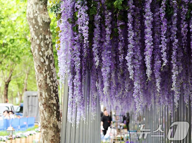 2025 서울국제정원박람회 개막을 하루 앞둔 21일 오후 서울 동작구 보라매공원에서 관계자들이 정원을 가꾸고 있다. 2025.5.21/뉴스1 ⓒ News1 황기선 기자