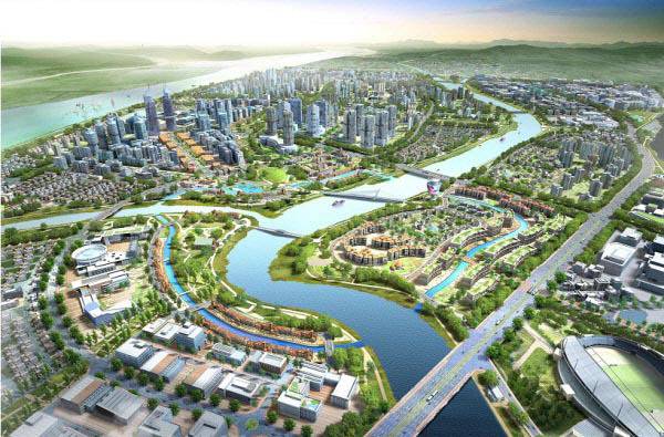 부산 강서구 일대에 조성 중인 에코델타시티의 완성 후 조감도. 부산형 분산특구는 에코델타시티 등 강서구 일원 52.2㎢를 대상으로 추진된다. 국제신문 DB