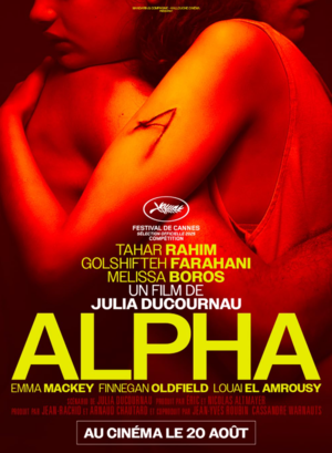 줄리아 뒤쿠르노 영화 ‘알파’ 포스터. 알파의 팔에 대문자 ‘A’ 문신이 새겨졌습니다. [IMDb]