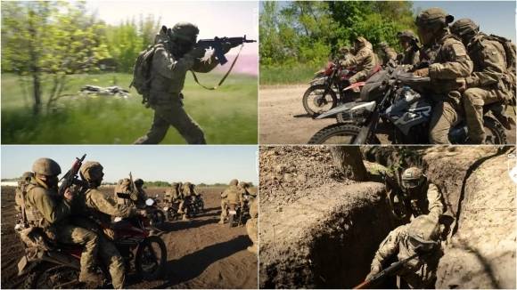 훈련 중인 우크라이나군 오토바이 부대 모습. Skala Regiment