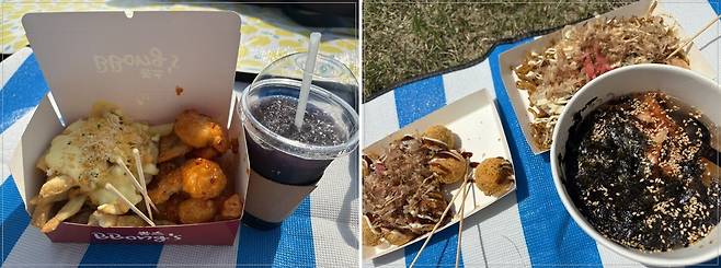 지난달 26일 서울 마포구 상암동에서 열린 한 페스티벌 행사장 내에서 판매한 먹거리. 음식물이 모두 일회용 포장용기에 담겨 있다. 이 행사에서도 일회용기는 반입이 금지됐다. /이호준 기자