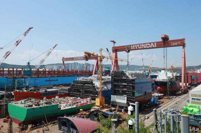 7일 HD현대중공업 울산조선소 독에서 선박들이 건조되고 있는 모습. HD현대중공업 제공