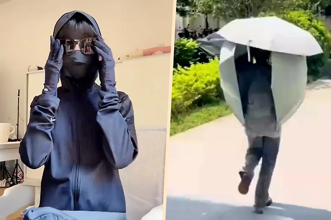 한 여성이 자외선을 차단하기 위해 온 몸을 감쌌다. [사진 = SCMP]