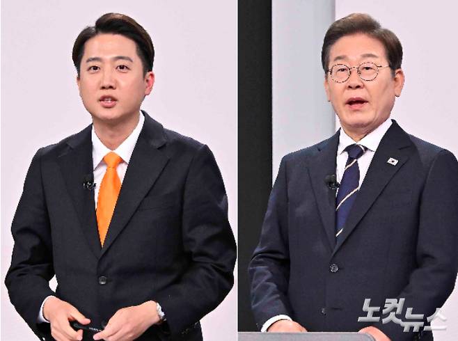 더불어민주당 이재명 후보와 개혁신당 이준석 후보가 지난 18일 중앙선거방송토론위원회 주관 제21대 대통령선거 후보자토론회에서 발언하고 있다. 국회사진취재단