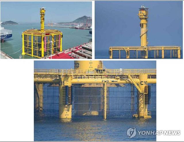 한중 양국의 200해리 배타적경제수역(EEZ)이 겹치는 서해 잠정조치수역에 중국이 2024년 일방적으로 설치한 석유시추설비 형태의 구조물 '선란2호' 사진을 국민의힘 엄태영 의원이 지난 4월 24일 공개했다. [엄태영 의원실 제공]