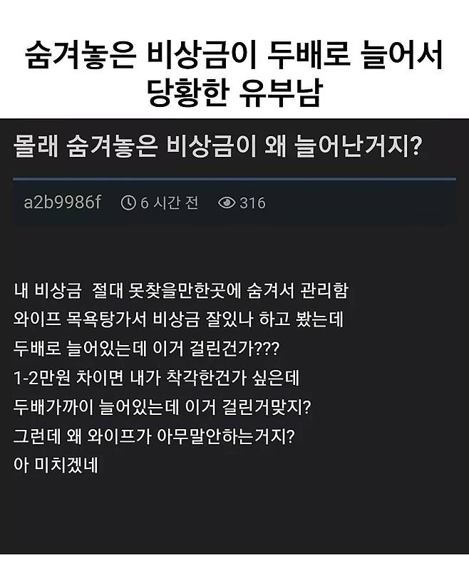 숨겨놓은 비상금이 두배로 늘어서 당황한 유부남;;