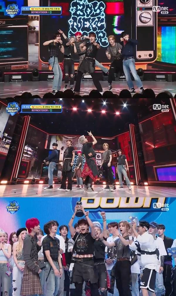 보이넥스트도어(BOYNEXTDOOR)가 컴백 후 첫 음악방송 트로피를 들어 올렸다.