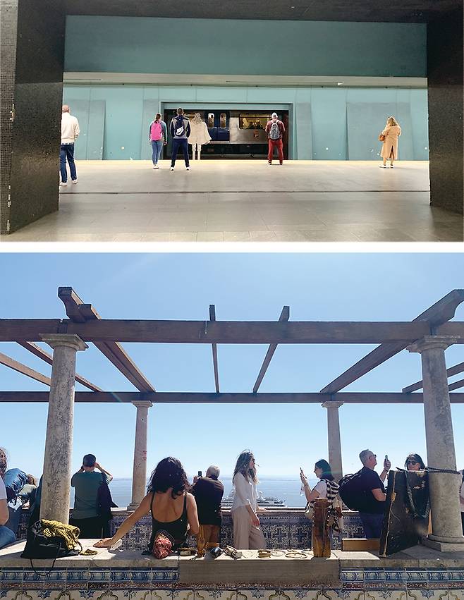 (위) 리스본 지하철 플랫폼 전경 (아래) 포르타스 두 솔 전망대