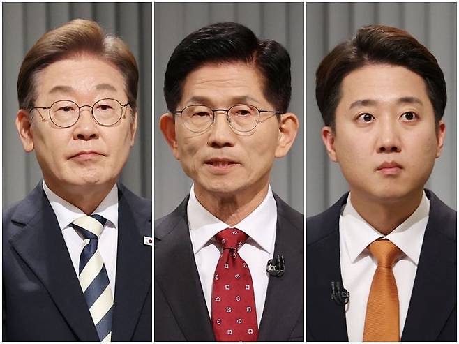 이재명 더불어민주당 대선 후보, 김문수 국민의힘 대선 후보, 이준석 개혁신당 대선 후보(사진 왼쪽부터)가 23일 서울 여의도 KBS 스튜디오에서 열린 대선 후보 2차 사회 분야 TV토론에 참석해 있다. ⓒ국회사진기자단