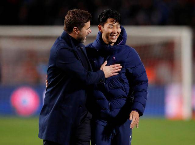 2018~19시즌 유럽축구연맹(UEFA) 챔피언스리그(UCL)에서 활약한 토트넘의 마우리시오 포체티노 감독과 손흥민. 로이터 연합뉴스