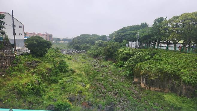 가는 빗줄기가 내리고 있는 제주시내 한천