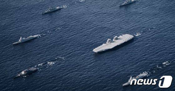 2023년 6월 부산 벡스코에서 열린 제13회 국제해양방위산업전(MADEX)에 전시된 HD현대중공업의 차세대 함정 조감도<자료사진>(HD현대중공업 제공). 2023.6.7/뉴스1