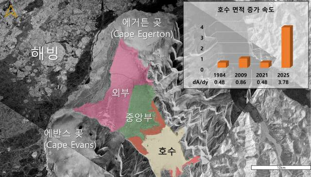 차세대소형위성2호가 촬영한 캐나다 북극지역 밀른 빙붕.(사진=KAIST)
