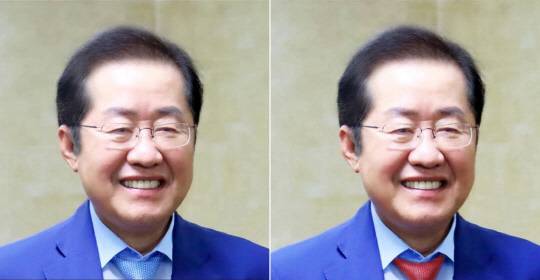 지난 5월19일 홍준표 전 대구광역시장이 페이스북 계정 커버사진을 '파란 넥타이'를 착용한 사진(왼쪽)으로 게시했다가 4시간 뒤 '빨간 넥타이' 사진으로 변경했다. 국민의힘 제21대 대선 경선에서 탈락한 뒤 탈당해 미국 하와이로 향한 홍 전 시장은 당일 김문수 국민의힘 대선후보가 파견한 선거대책위원회 특사단을 만나기 전후로 이같은 변화를 보였다.<홍준표 전 대구광역시장 페이스북 사진 갈무리>