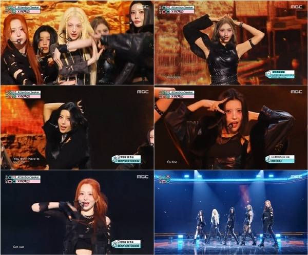 비바이엔터테인먼트 소속 엑신(이샤, 니즈, 노바, 한나, 아리아)은 지난 24일 방송된 MBC ‘쇼! 음악중심’ 무대에 올라 한층 더 업그레이드된 음악적 역량과 역동적인 퍼포먼스 그리고 폭발적인 에너지로 존재감을 확실히 각인시켰다. 사진=‘음악중심’ 캡처