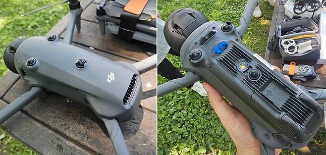 드론 본체 상/하단에 라이다, 3차선 적외선 감지 시스템, 전방위 비전 시스템 등의 각종 센서를 달았다 / 출처=IT동아