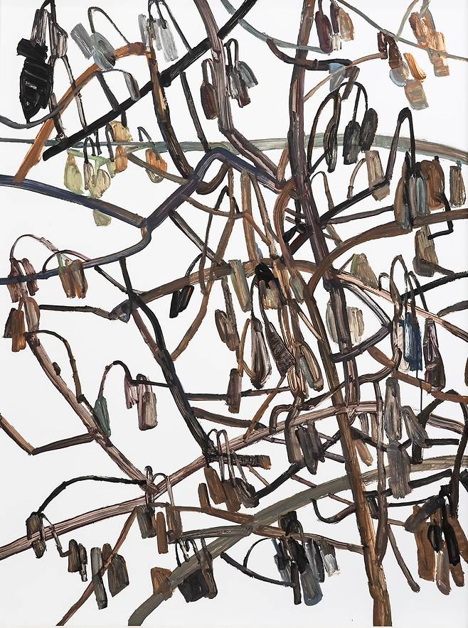 엄유정, Feuilles, Gouache and acrylic on paper, 141 x 95 cm, 2023