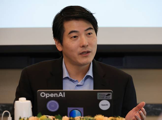 Jason Kwon, chief strategy officer at OpenAI, speaks during a press conference at Four Seasons Hotel Seoul in central Seoul on May 26. [YONHAP]