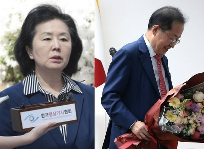 김영선 전 의원(좌), 홍준표 전 대구시장(우)[연합]