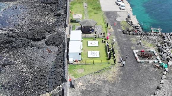 한림읍 금능해변에서 비양도로 드론배송을 하는 모습. 제주도 제공