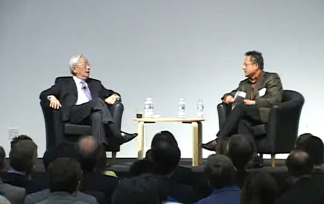 모리스 창(왼쪽) TSMC 회장이 2007년 미국 산호세 인텔 컴퓨터 역사 박물관에서 젠슨황 엔비디아 CEO와 대담을 진행하고 있다. /컴퓨터 역사 박물관 유튜브 갈무리