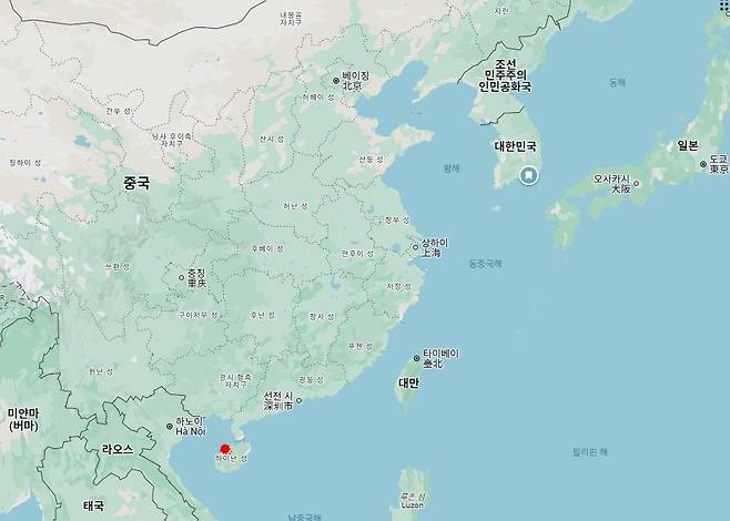 중국 하이난성 단저우시 위치(붉은 점) [구글지도 캡처]