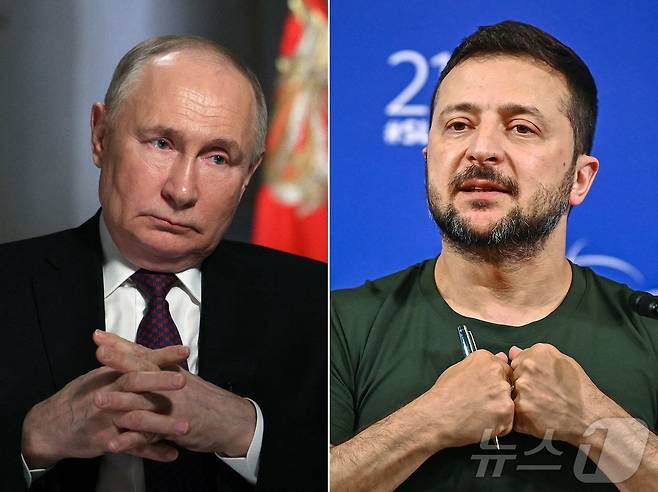 러시아 대통령 블라디미르 푸틴과 우크라이나 대통령 볼로디미르 젤렌스키. ⓒ AFP=뉴스1 ⓒ News1 강민경 기자