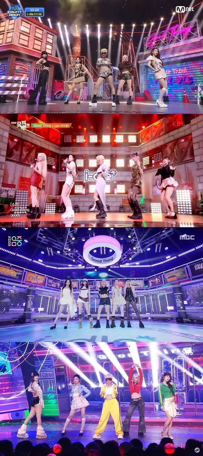 아이들. 사진 | 엠넷 ‘엠카운트다운’, KBS2 ‘뮤직뱅크’, MBC ‘쇼! 음악중심, SBS ’인기가요‘