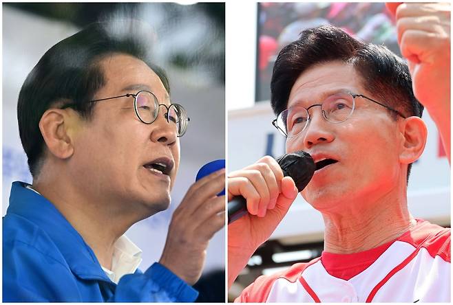 유세하는 이재명 더불어민주당 후보와 김문수 국민의힘 후보./ 남강호·김지호 기자