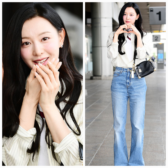 배우 김지원이 공항을 런웨이로 바꿨다. 그것도 단순한 셔츠와 청바지만으로. 사진=김영구 기자