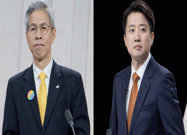 27일 서울 마포구 상암동 MBC 스튜디오에서 열린 제21대 대통령선거 후보자 3차 토론회에 참석한 권영국 민주노동당 후보와 이준석 개혁신당 후보. (사진=국회사진기자단)