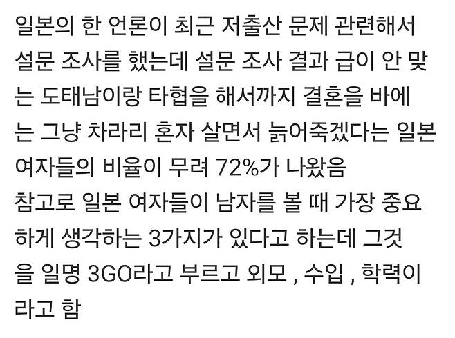 현재 일본에서 크게 화재라는 결혼 관련 통계 여론 조사 결과