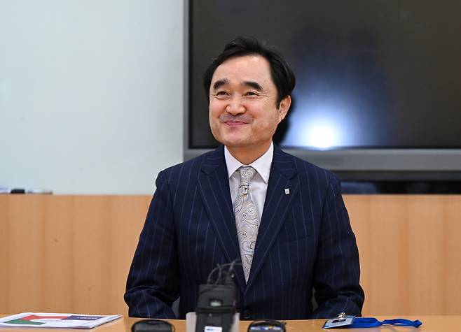 안성우 기성 총회장이 28일 경기도 부천 서울신대에서 총회장에 당선된 후 소감을 밝히고 있다. 부천=신석현 포토그래퍼