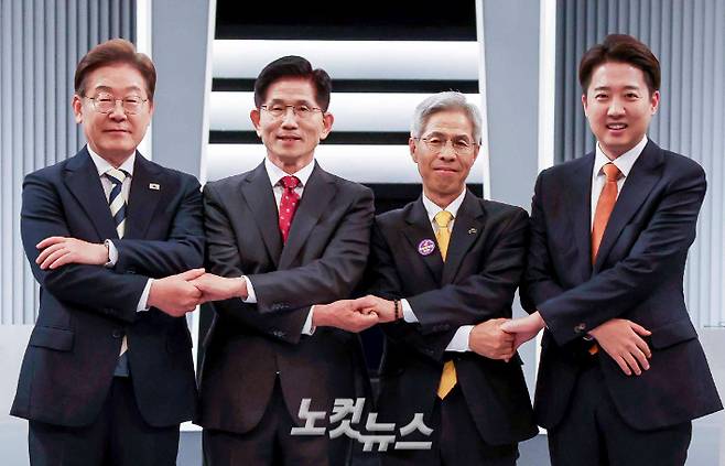 더불어민주당 이재명(왼쪽부터), 국민의힘 김문수, 민주노동당 권영국, 개혁신당 이준석 대선후보. 국회사진기자단