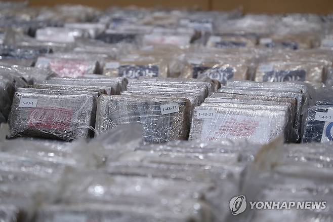 강릉 옥계항서 압수한 코카인 (동해=연합뉴스) 류호준 기자 = 28일 오전 강원 동해시 지가동 동해지방해양경찰청에 동해해경청·서울본부세관 합동수사단이 지난달 2일 강릉 옥계항서 압수한 코카인이 놓여 있다. 2025.5.28 ryu@yna.co.kr