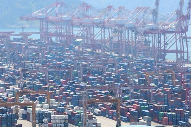 부산항 신선대부두에 컨테이너가 가득 쌓여 있다. ⓒ연합뉴스