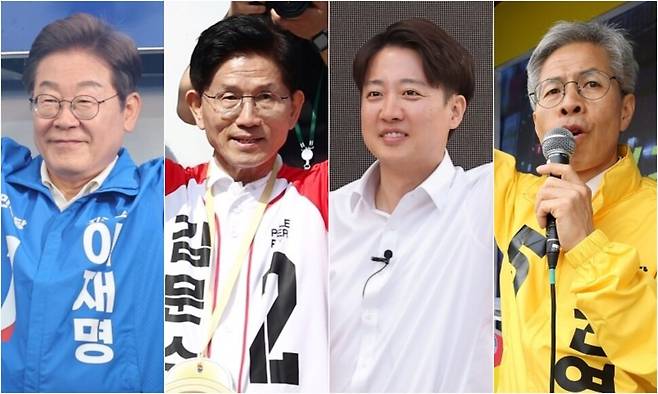 6·3 대통령 선거에 출마한 이재명 더불어민주당 후보, 김문수 국민의힘 후보, 이준석 개혁신당 후보, 권영국 민주노동당 후보.(왼쪽부터) 연합뉴스