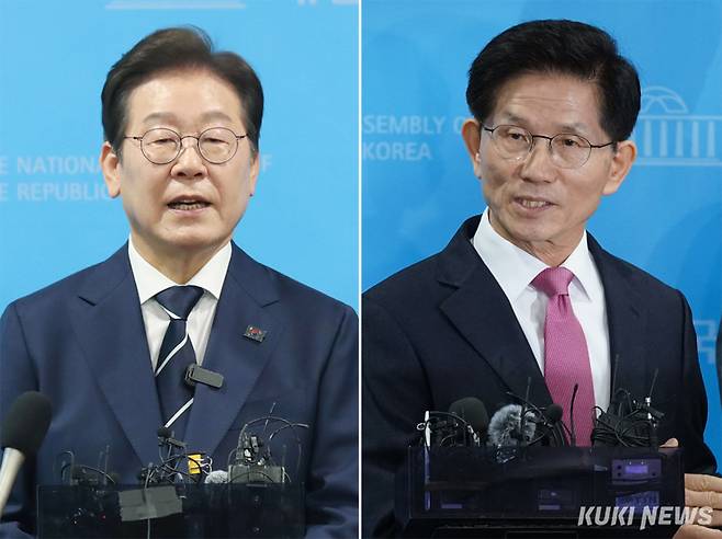 (왼쪽부터) 이재명 더불어민주당 대선 후보와 김문수 국민의힘 대선 후보. 유희태 기자&nbsp;