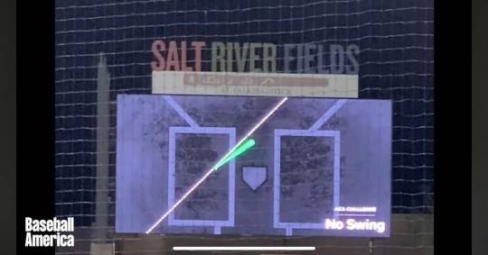 그러나 타자의 체크스윙은 45도 선을 넘지 않았기 때문에 '노스윙'이다. [베이스볼 아메리카 영상 캡처]