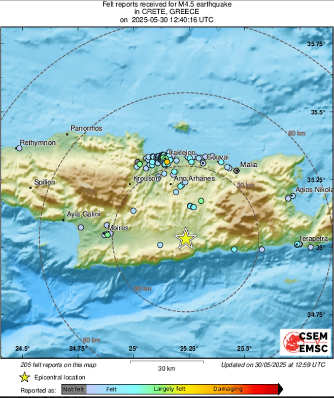 [지진 소식] 그리스 크레타섬 내륙, 규모 4.5 지진 발생, 쓰니미 주의버