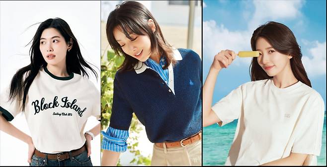 스파오 BLOCK ISLAND 링거 반팔티 / 빈폴 앰배서더 배우 차주영이 등장한 2025년 SS 시즌 화보 / K2 시원서커 아이스와플 반팔 라운드