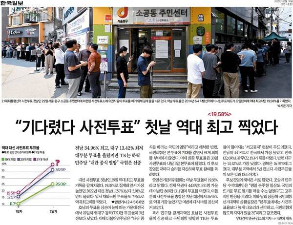 ▲30일 한국일보 1면.