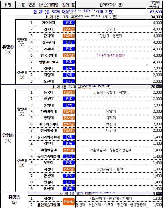 경기도 RISE 수행대학 선정 현황./사진제공=경기도