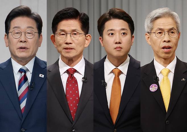 이재명(사진 왼쪽부터) 더불어민주당 대선 후보, 김문수 국민의힘 대선 후보, 이준석 개혁신당 대선 후보. 권영국 민주노동당 대선 후보.[연합]