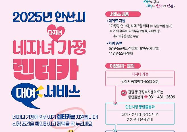 안산시, 다자녀 가정 렌터카 대여 서비스 [안산시 제공. 재판매 및 DB 금지]