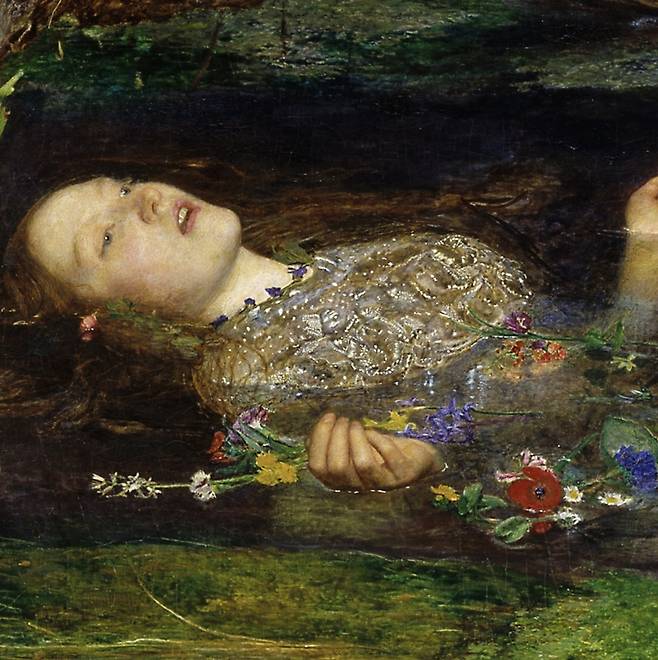 무덤의 주인이었던 엘리자베스 시달을 모델로 화가 존 에버렛 밀레이가 그린 작품 '오필리아'의 일부.