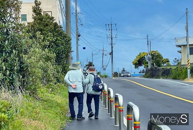 남편이 치매에 걸린 뒤부터 치매 환자의 10명 중 6명이 겪는다는 '배회' 증상을 보인 탓에 아내 정희씨는 잠자는 시간, 밥 먹는 시간을 빼면 온종일 남편을 따라다니기 바쁘다. 사진은 지난 4일 정수씨와 정희씨가 동네를 산책하는 모습. /사진=김성아 기자